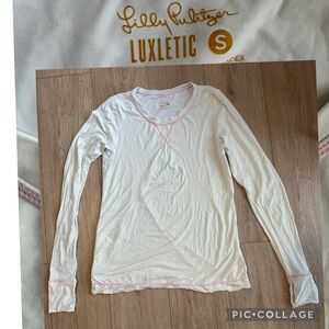 Lilly Pulitzer White Tee with Pink Stitching